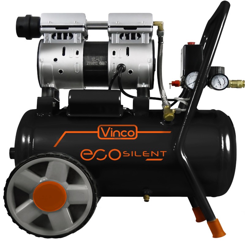 Vinco Compressore D'Aria Silenzioso da 24 a 50-litri con due manometri,  compressore d'aria 
